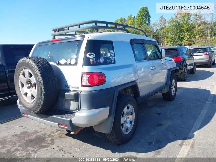 2007 Toyota Fj Cruiser VIN: JTEZU11F270004545 Lot: 40385193