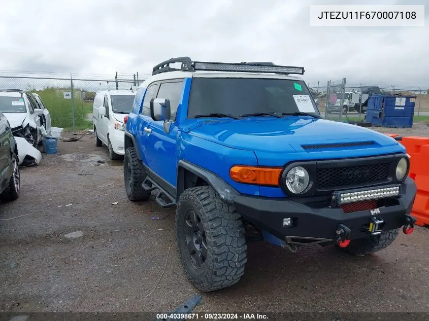 2007 Toyota Fj Cruiser VIN: JTEZU11F670007108 Lot: 40398671