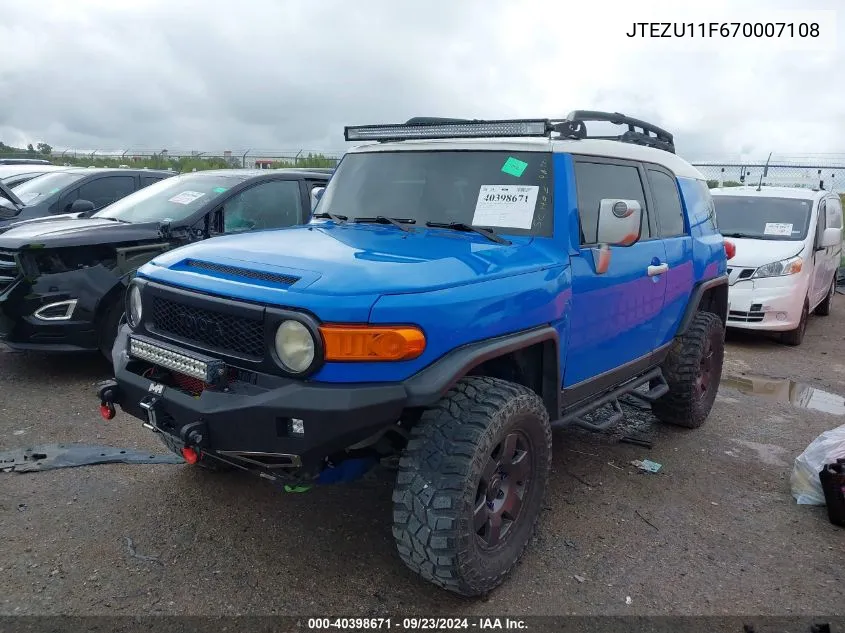 2007 Toyota Fj Cruiser VIN: JTEZU11F670007108 Lot: 40398671