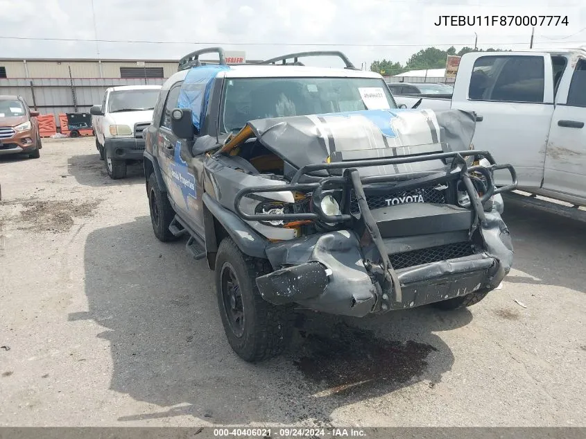 2007 Toyota Fj Cruiser VIN: JTEBU11F870007774 Lot: 40406021