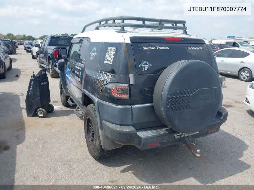 2007 Toyota Fj Cruiser VIN: JTEBU11F870007774 Lot: 40406021