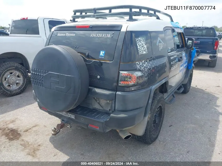 2007 Toyota Fj Cruiser VIN: JTEBU11F870007774 Lot: 40406021