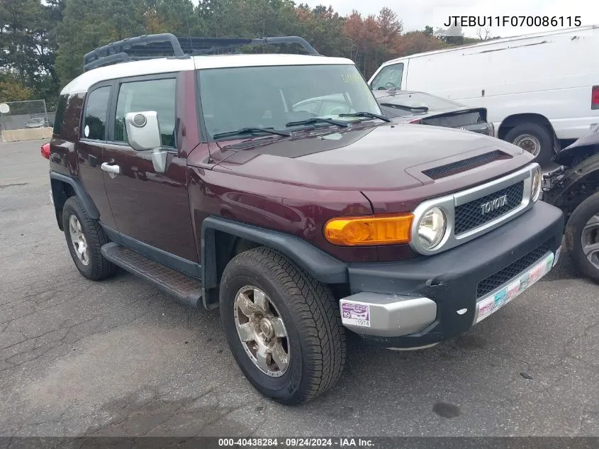 2007 Toyota Fj Cruiser VIN: JTEBU11F070086115 Lot: 40438284