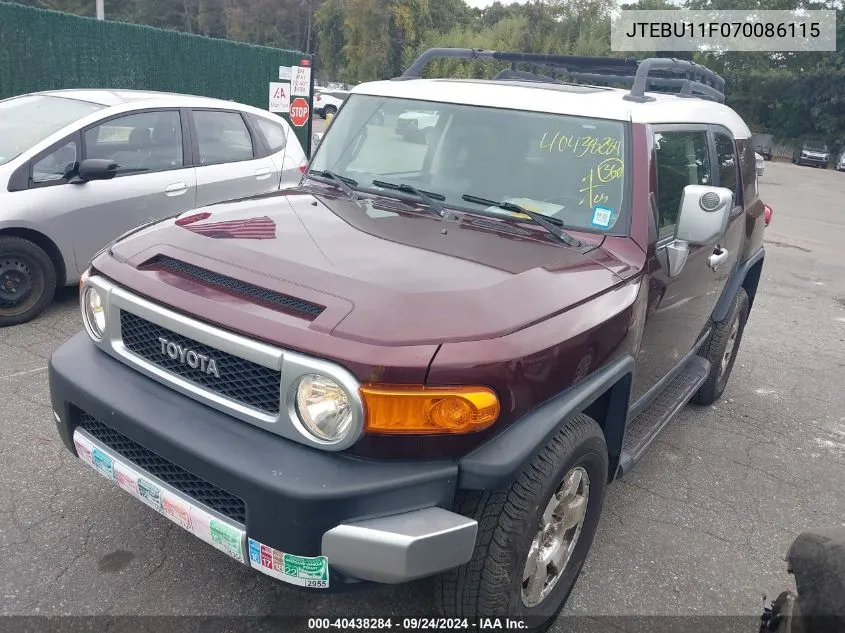 2007 Toyota Fj Cruiser VIN: JTEBU11F070086115 Lot: 40438284