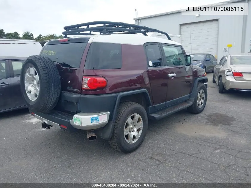 2007 Toyota Fj Cruiser VIN: JTEBU11F070086115 Lot: 40438284