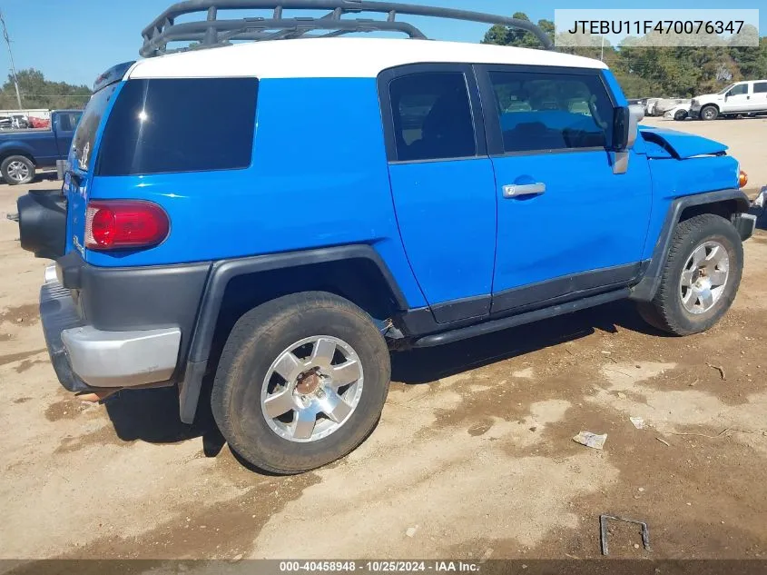 2007 Toyota Fj Cruiser VIN: JTEBU11F470076347 Lot: 40458948