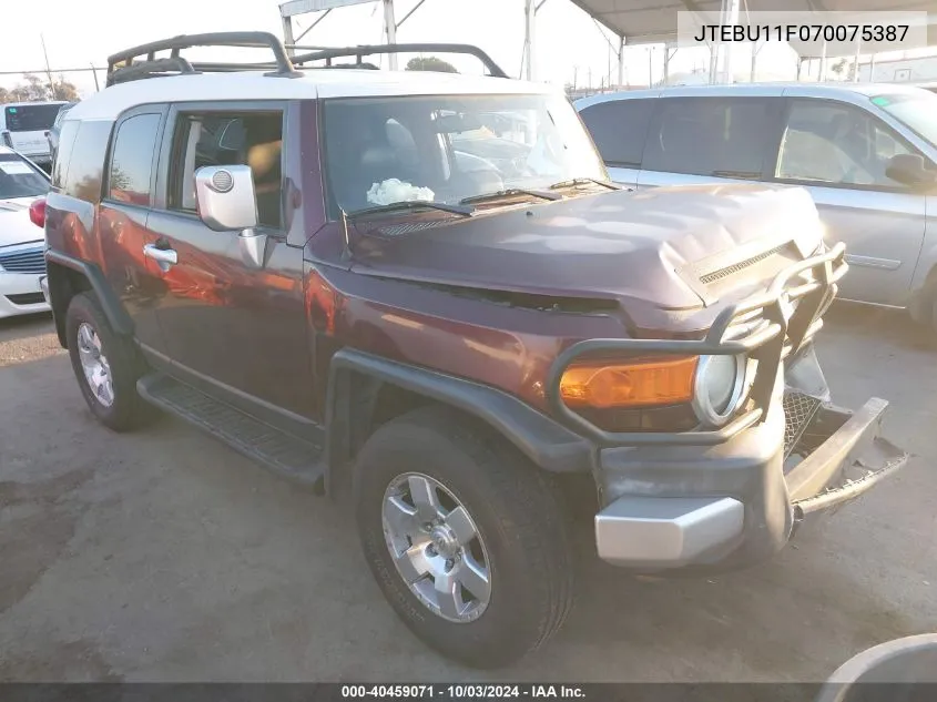 2007 Toyota Fj Cruiser VIN: JTEBU11F070075387 Lot: 40459071