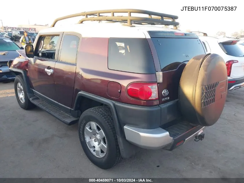 2007 Toyota Fj Cruiser VIN: JTEBU11F070075387 Lot: 40459071