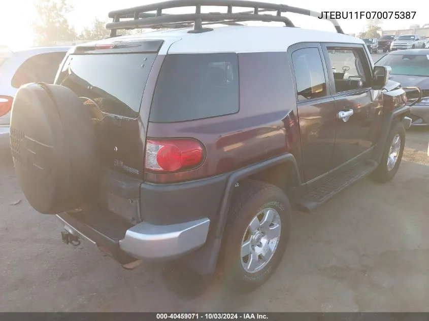 2007 Toyota Fj Cruiser VIN: JTEBU11F070075387 Lot: 40459071