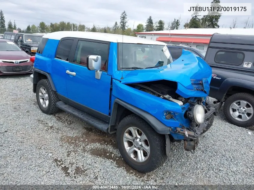 2007 Toyota Fj Cruiser VIN: JTEBU11F270019175 Lot: 40473445