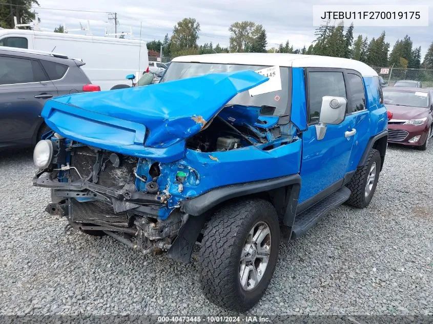 2007 Toyota Fj Cruiser VIN: JTEBU11F270019175 Lot: 40473445