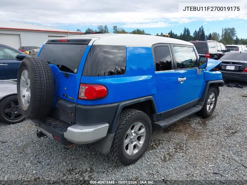 2007 Toyota Fj Cruiser VIN: JTEBU11F270019175 Lot: 40473445