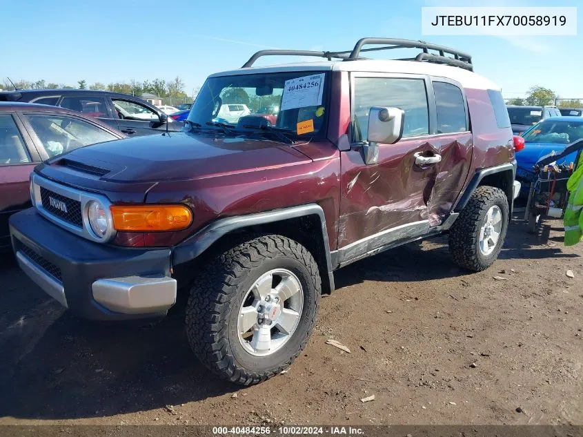 2007 Toyota Fj Cruiser VIN: JTEBU11FX70058919 Lot: 40484256