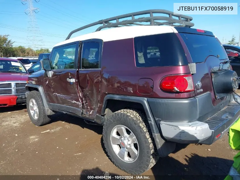 2007 Toyota Fj Cruiser VIN: JTEBU11FX70058919 Lot: 40484256