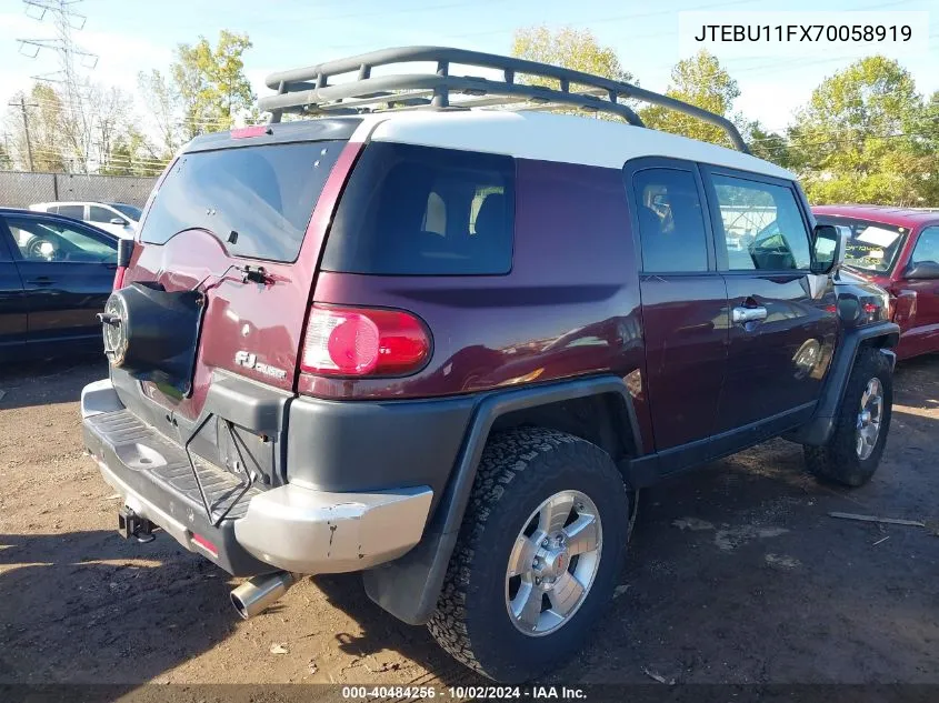 2007 Toyota Fj Cruiser VIN: JTEBU11FX70058919 Lot: 40484256