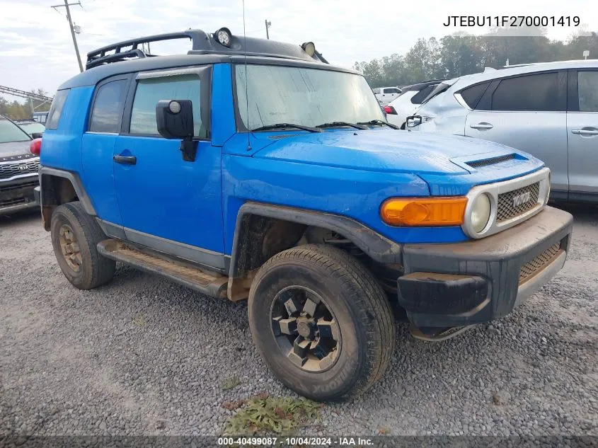 2007 Toyota Fj Cruiser VIN: JTEBU11F270001419 Lot: 40499087