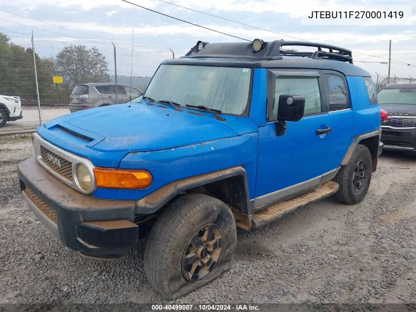 2007 Toyota Fj Cruiser VIN: JTEBU11F270001419 Lot: 40499087