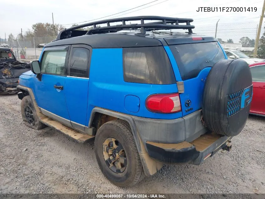 2007 Toyota Fj Cruiser VIN: JTEBU11F270001419 Lot: 40499087