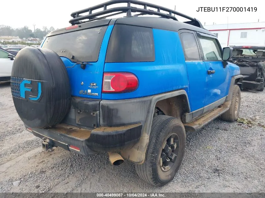 2007 Toyota Fj Cruiser VIN: JTEBU11F270001419 Lot: 40499087