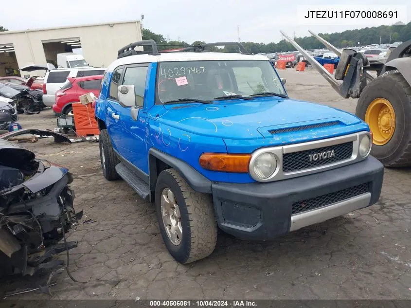 2007 Toyota Fj Cruiser VIN: JTEZU11F070008691 Lot: 40506081