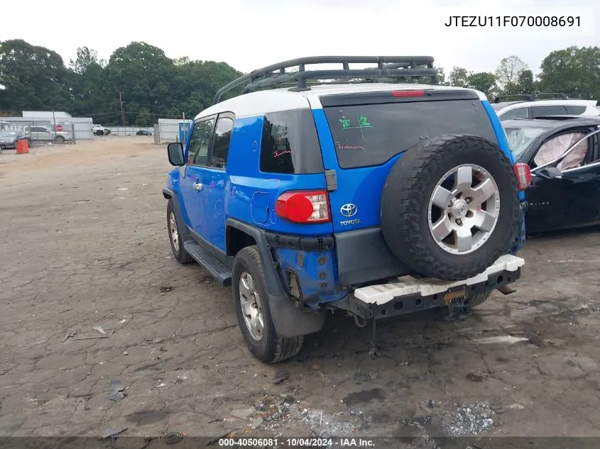 2007 Toyota Fj Cruiser VIN: JTEZU11F070008691 Lot: 40506081