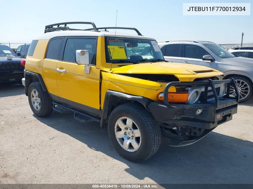 2007 Toyota Fj Cruiser VIN: JTEBU11F770012934 Lot: 40536410