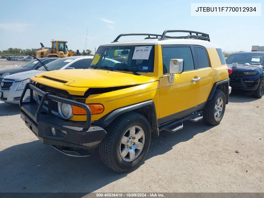 2007 Toyota Fj Cruiser VIN: JTEBU11F770012934 Lot: 40536410