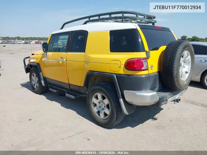 2007 Toyota Fj Cruiser VIN: JTEBU11F770012934 Lot: 40536410