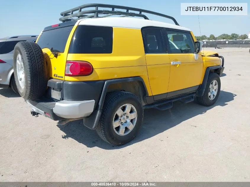 2007 Toyota Fj Cruiser VIN: JTEBU11F770012934 Lot: 40536410