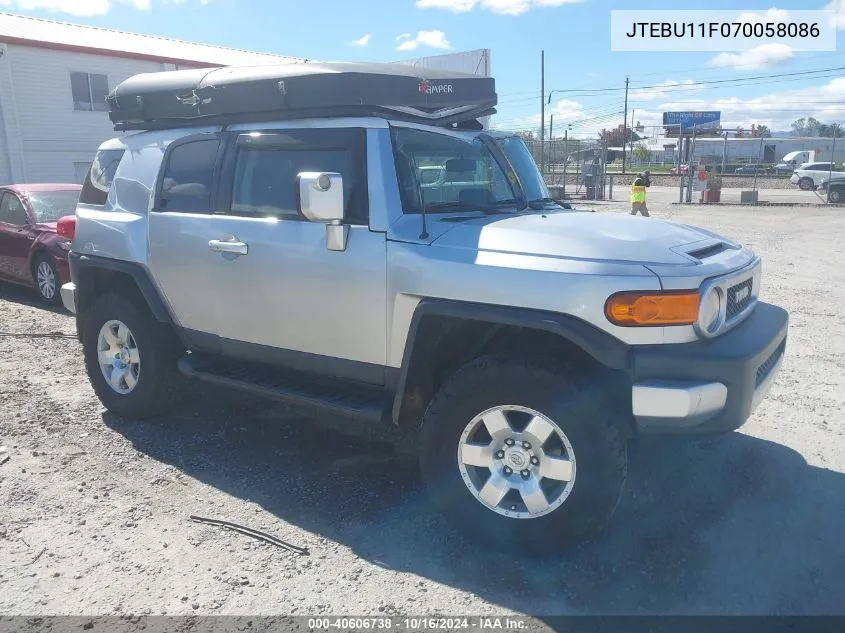 2007 Toyota Fj Cruiser VIN: JTEBU11F070058086 Lot: 40606738