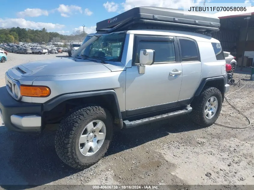 2007 Toyota Fj Cruiser VIN: JTEBU11F070058086 Lot: 40606738