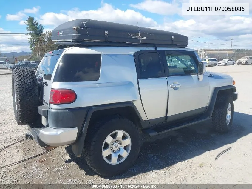 2007 Toyota Fj Cruiser VIN: JTEBU11F070058086 Lot: 40606738