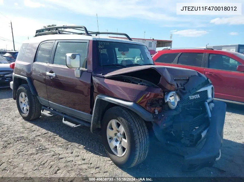 2007 Toyota Fj Cruiser VIN: JTEZU11F470018012 Lot: 40638733