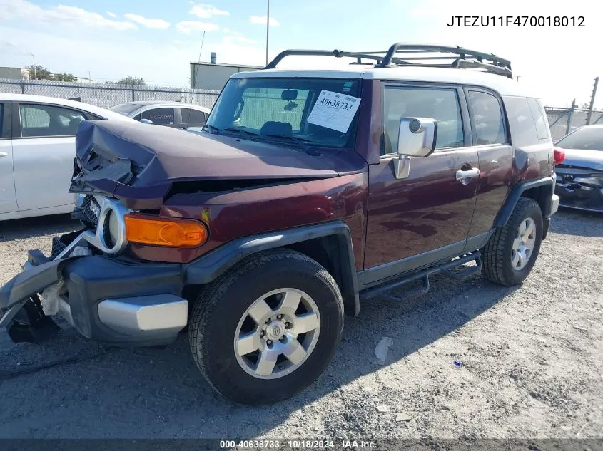 2007 Toyota Fj Cruiser VIN: JTEZU11F470018012 Lot: 40638733