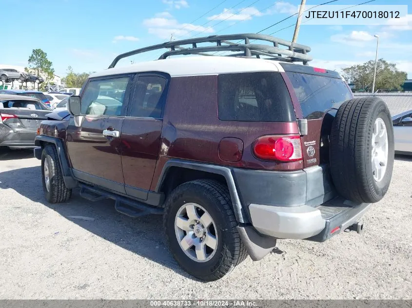 2007 Toyota Fj Cruiser VIN: JTEZU11F470018012 Lot: 40638733