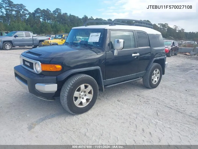 2007 Toyota Fj Cruiser VIN: JTEBU11F570027108 Lot: 40757800