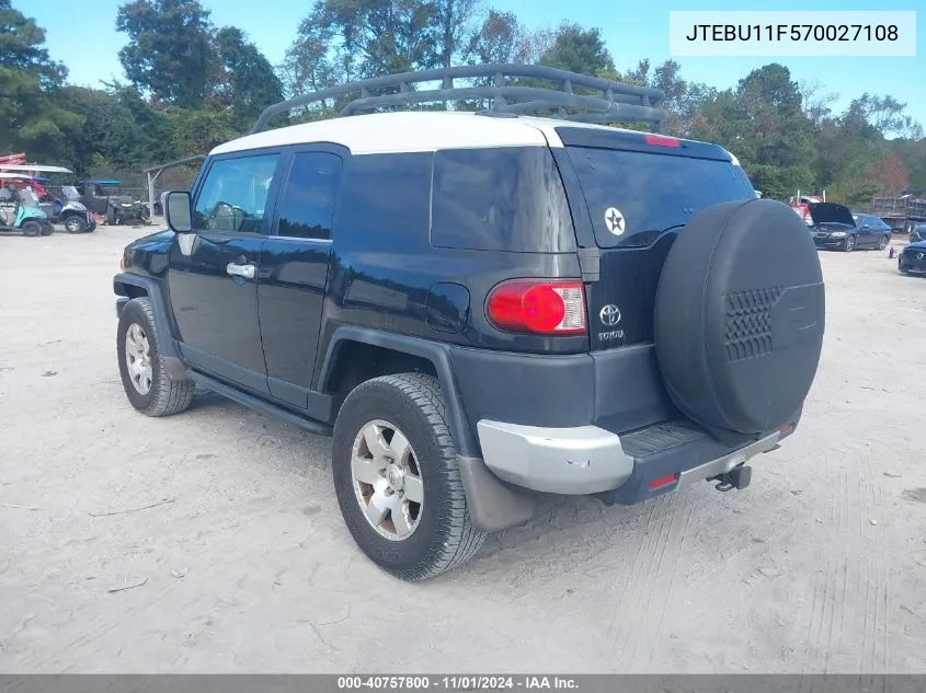 2007 Toyota Fj Cruiser VIN: JTEBU11F570027108 Lot: 40757800