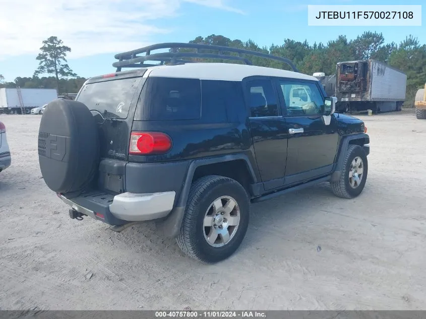 2007 Toyota Fj Cruiser VIN: JTEBU11F570027108 Lot: 40757800