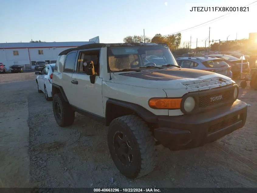 2008 Toyota Fj Cruiser VIN: JTEZU11FX8K001821 Lot: 40663296