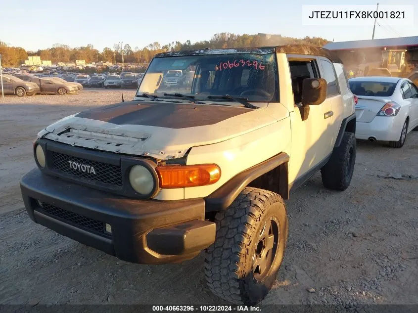 2008 Toyota Fj Cruiser VIN: JTEZU11FX8K001821 Lot: 40663296