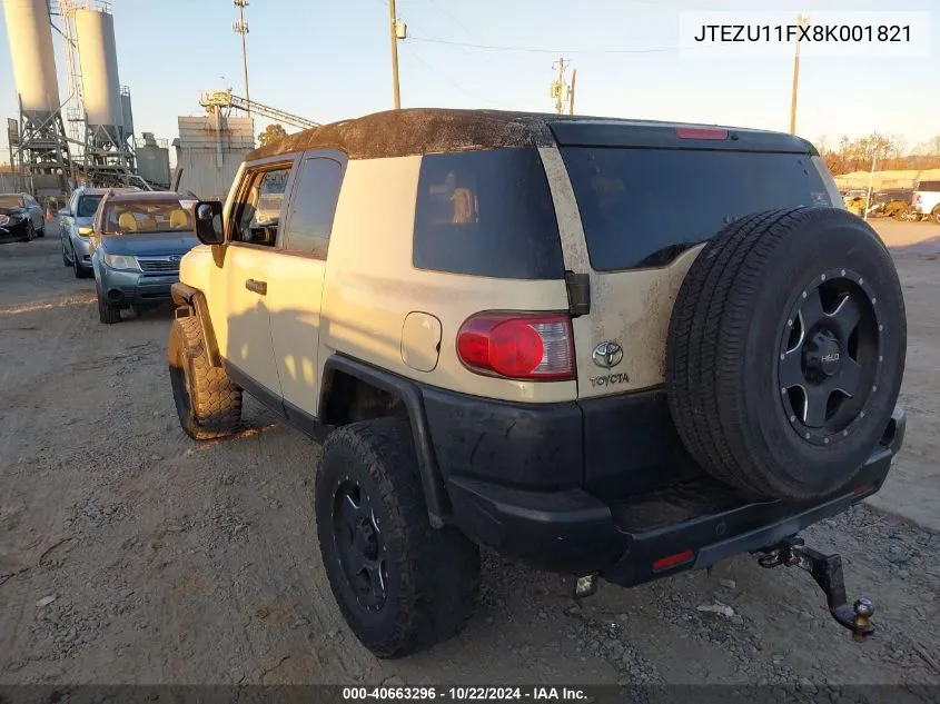 2008 Toyota Fj Cruiser VIN: JTEZU11FX8K001821 Lot: 40663296