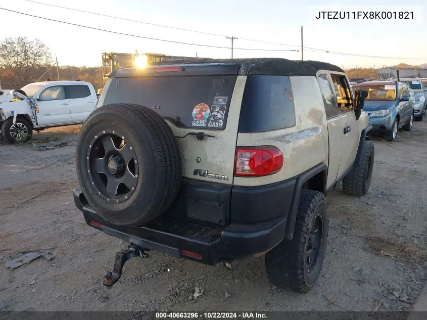 2008 Toyota Fj Cruiser VIN: JTEZU11FX8K001821 Lot: 40663296