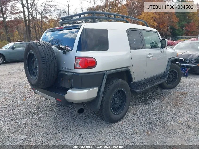 2008 Toyota Fj Cruiser VIN: JTEBU11F38K034502 Lot: 40688954