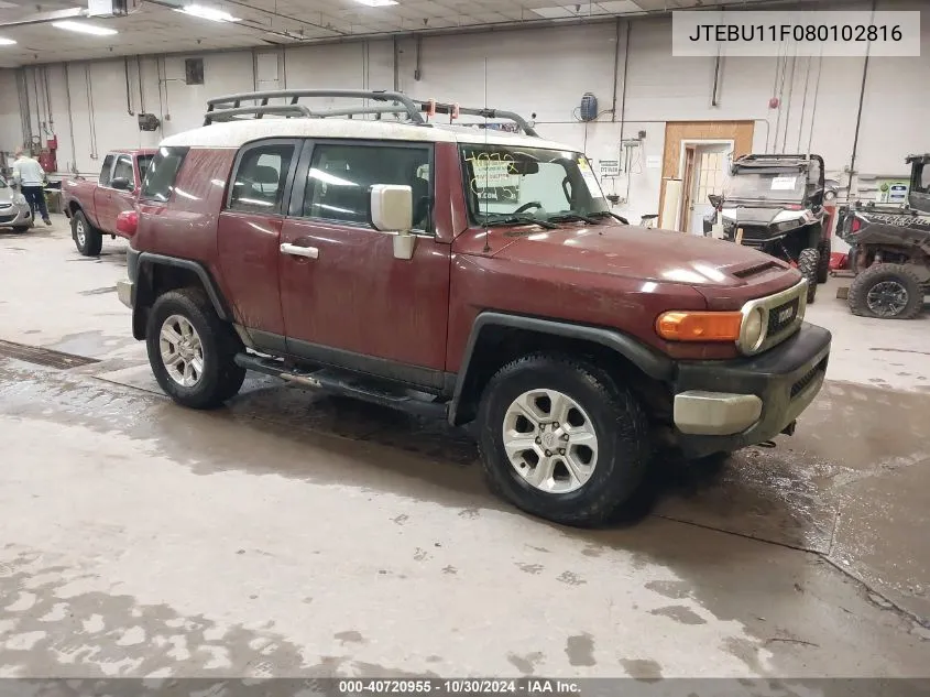 2008 Toyota Fj Cruiser VIN: JTEBU11F080102816 Lot: 40720955