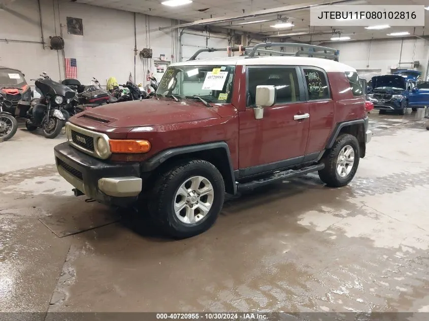 2008 Toyota Fj Cruiser VIN: JTEBU11F080102816 Lot: 40720955