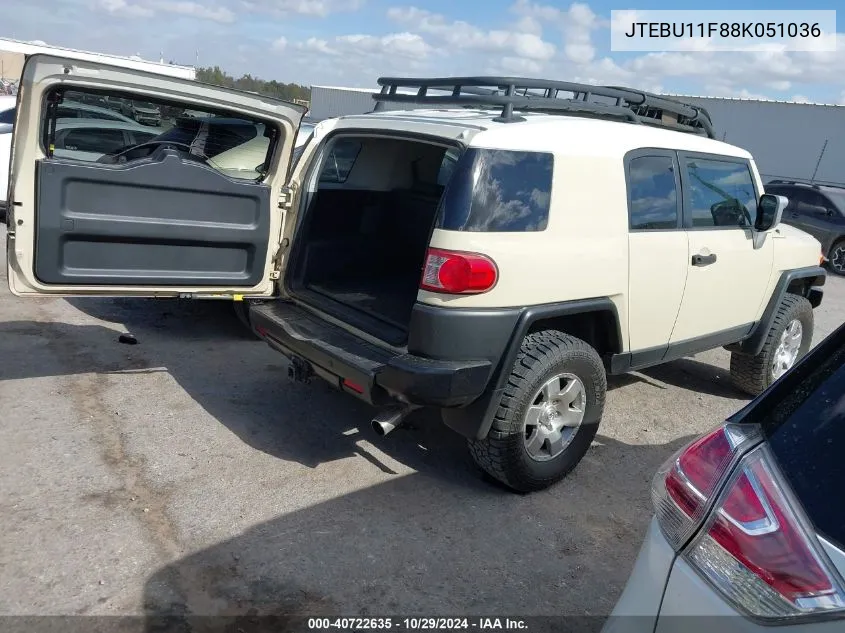 2008 Toyota Fj Cruiser VIN: JTEBU11F88K051036 Lot: 40722635