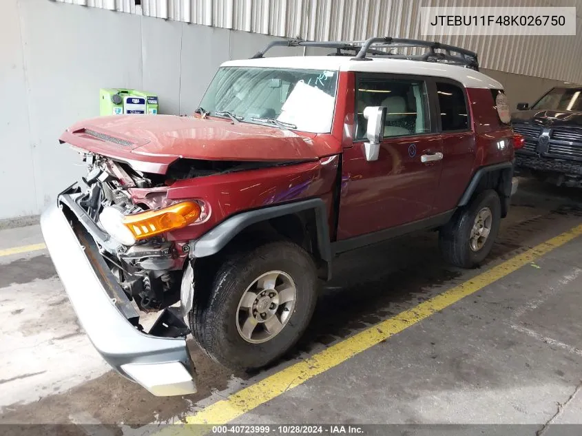 2008 Toyota Fj Cruiser VIN: JTEBU11F48K026750 Lot: 40723999