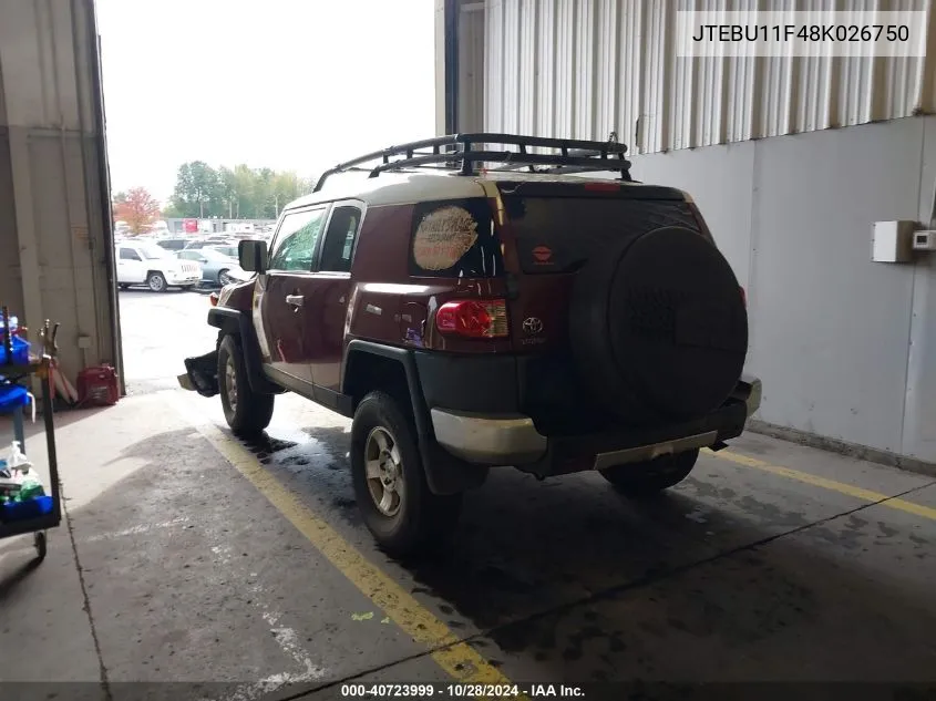 2008 Toyota Fj Cruiser VIN: JTEBU11F48K026750 Lot: 40723999