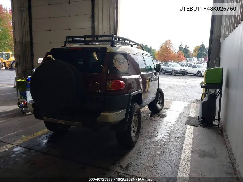 2008 Toyota Fj Cruiser VIN: JTEBU11F48K026750 Lot: 40723999