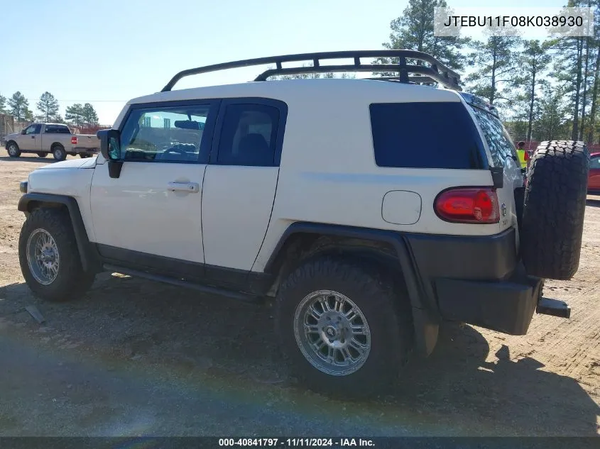 2008 Toyota Fj Cruiser VIN: JTEBU11F08K038930 Lot: 40841797